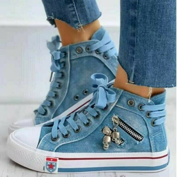 Women's Denim High Top Back Canvas Sneakers