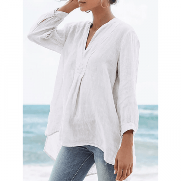 Women Solid Color V Neck Blouse